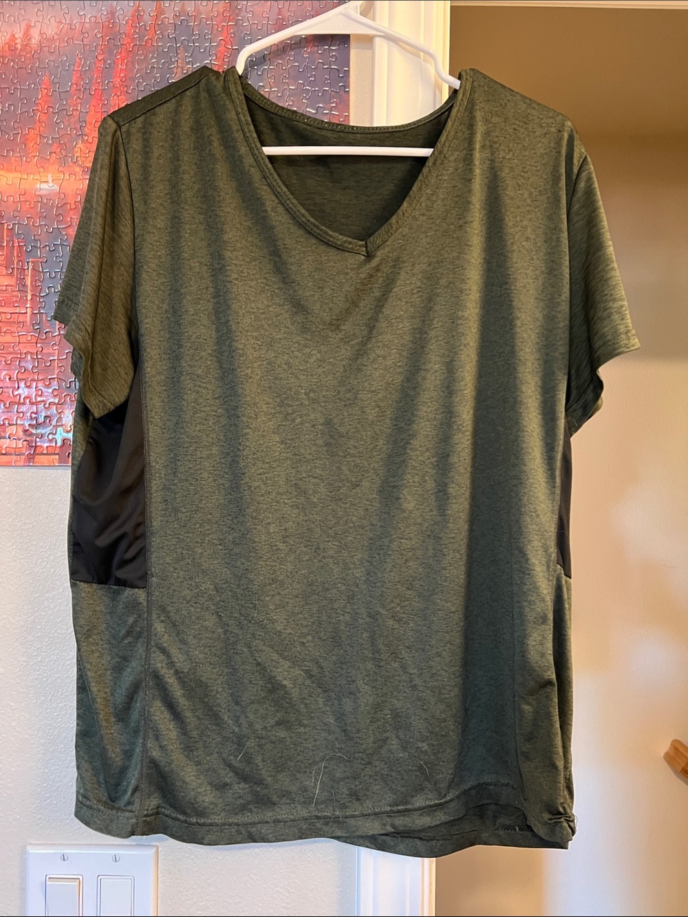 Amazon Olive Green V-Neck Short Sleeve Tee with Black Side Panels